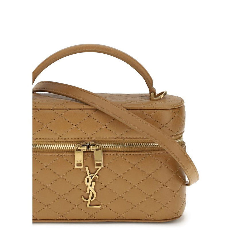Vanity Gaby leather HandbagThe Vanity Gaby leather Handbag by Saint Laurent combines elegance and practicality in a compact and refined design. Featuring an all-over quilted finish, it features a flat top handle, a double-slider twist closure, and an adju