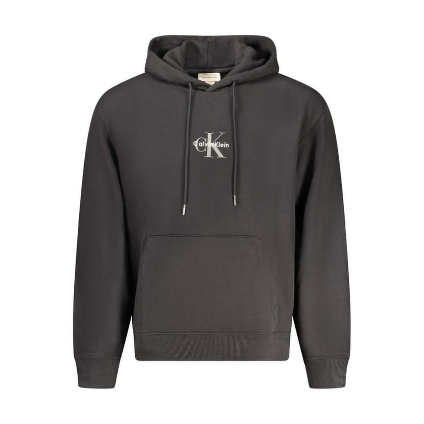 Black Cotton Men Sweater HoodieInfuse your wardrobe with the bold, contemporary edge of Calvin Klein. This sleek black hoodie features meticulous embroidery and a standout print to broadcast your fashion-forward taste. Designed for both comfort and style,
