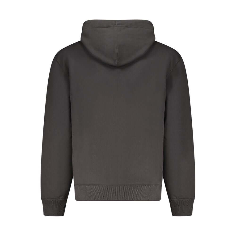 Black Cotton Men Sweater HoodieInfuse your wardrobe with the bold, contemporary edge of Calvin Klein. This sleek black hoodie features meticulous embroidery and a standout print to broadcast your fashion-forward taste. Designed for both comfort and style,