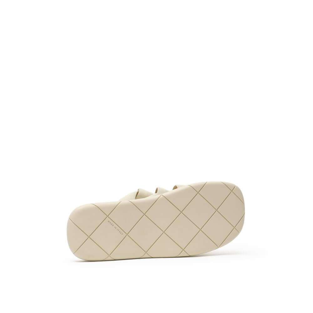 Beige Fabric SlippersBottega Veneta Beige Elastic Woven Rubber Slipper Sandals. In sand beige, rounded rubber sole, tone-on-tone elastic weave. Composition: Technical fabric, rubber. Internal SKU: 25OTT04 Brand SKU: 651402V0GV09031Beige Fabric Slippers${t