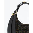 Brown Fabric Shoulder BagCotton Fendigraphy Small Handbag by Fendi, coated cotton jacquard design, top zipper closure, adjustable and removable perlle handle, three-dimensional maxi logo applique at the base of the bag, single interior compartment, interi