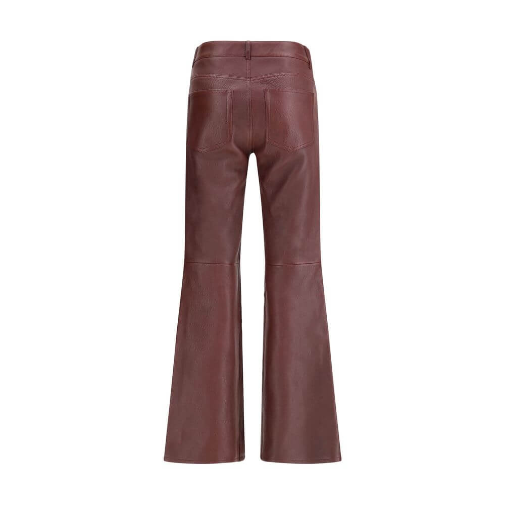 Bordeaux Leather PantsThe flared lambskin leather trousers by Chloé, crafted from slightly textured leather for a refined and distinctive look. Featuring a front zip and logo-engraved button closure, belt loops and a classic five-pocket design. An iconic