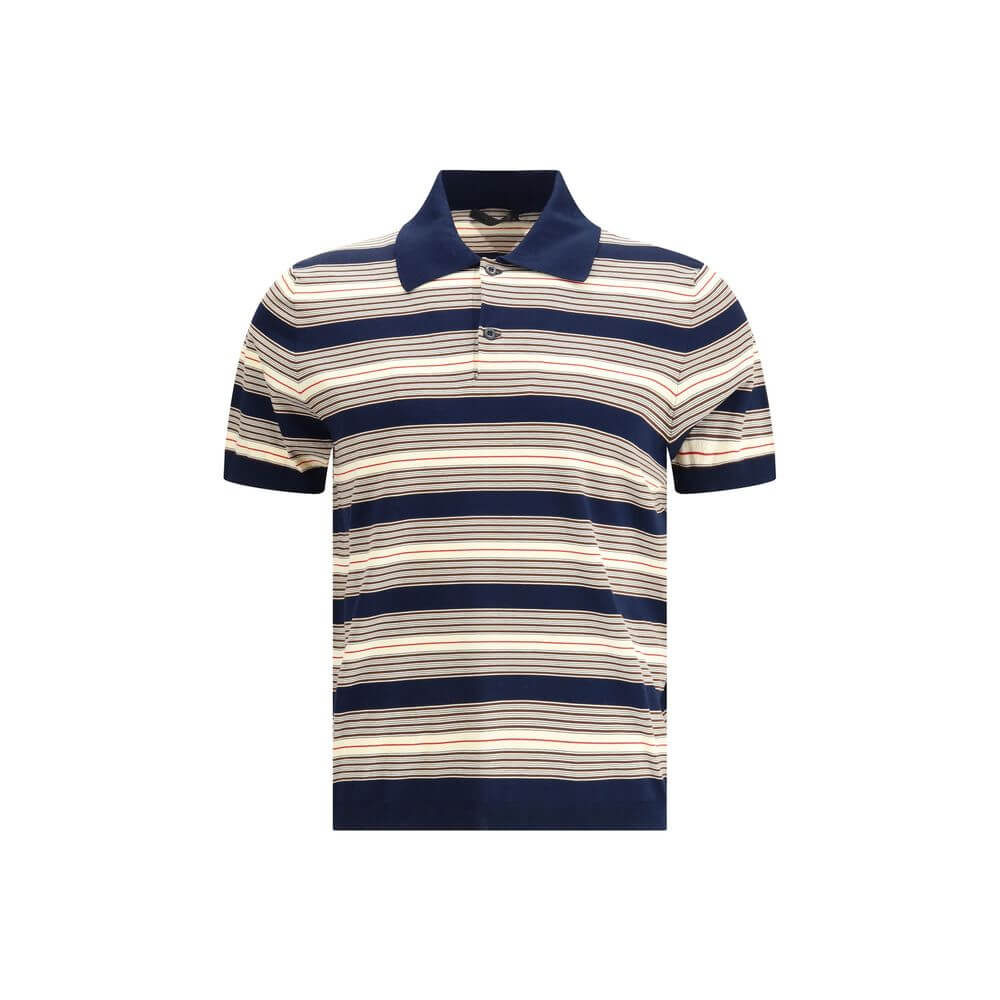 Multicolor Cotton Polo ShirtThe striped cotton Polo by Prada reimagines a menswear classic through the lens of the Maison’s refined aesthetic. Knitted from stretch cotton, it balances comfort and clean lines, enriched with solid-color details that highlig