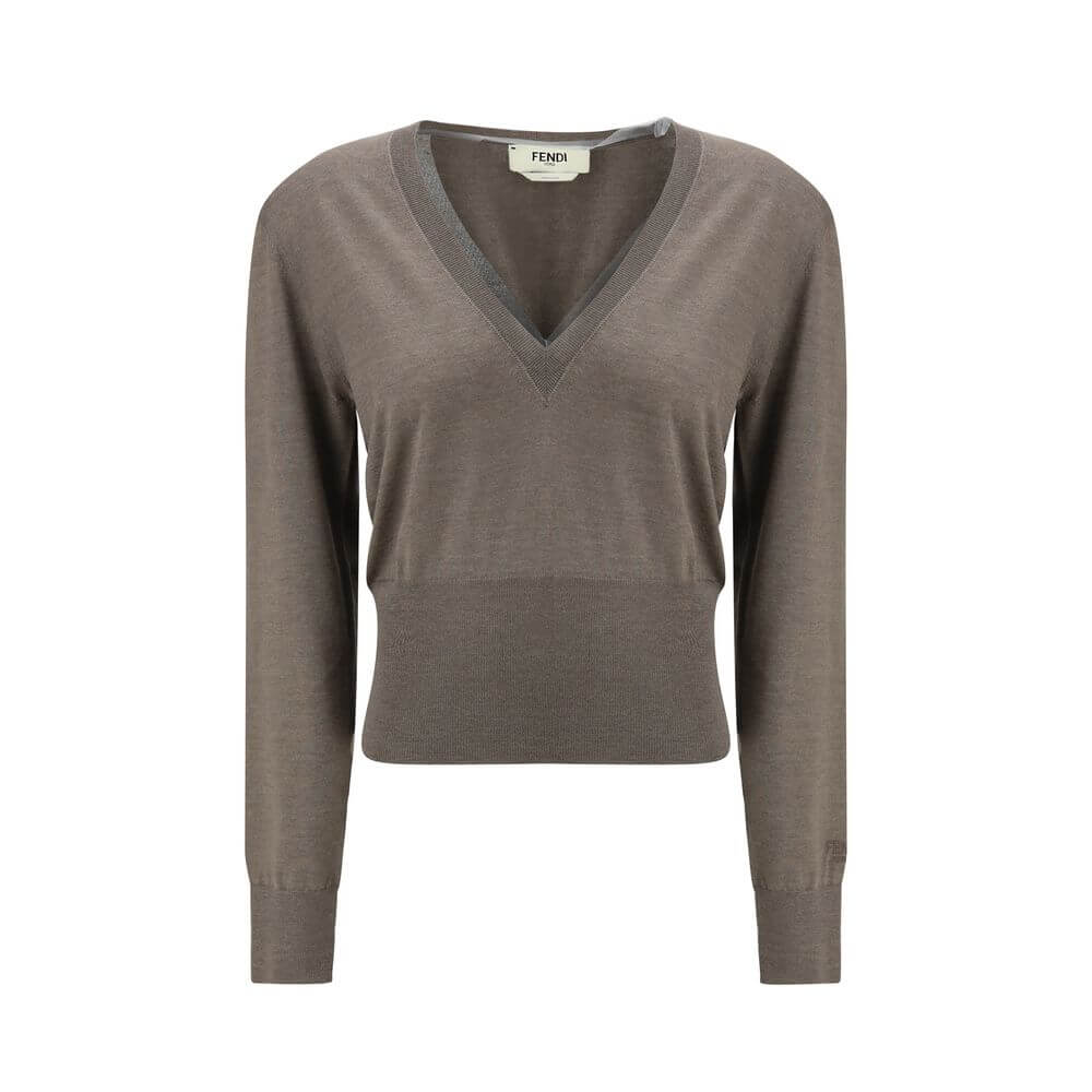 Brown Cashmere Cashmere SweaterThis long-sleeve Sweater features a deep V-neck and is crafted from lightweight Grey Cashmere and Silk knit. Finished with a high hem and ribbed cuffs, it combines softness, comfort, and refined elegance, perfect for sophist