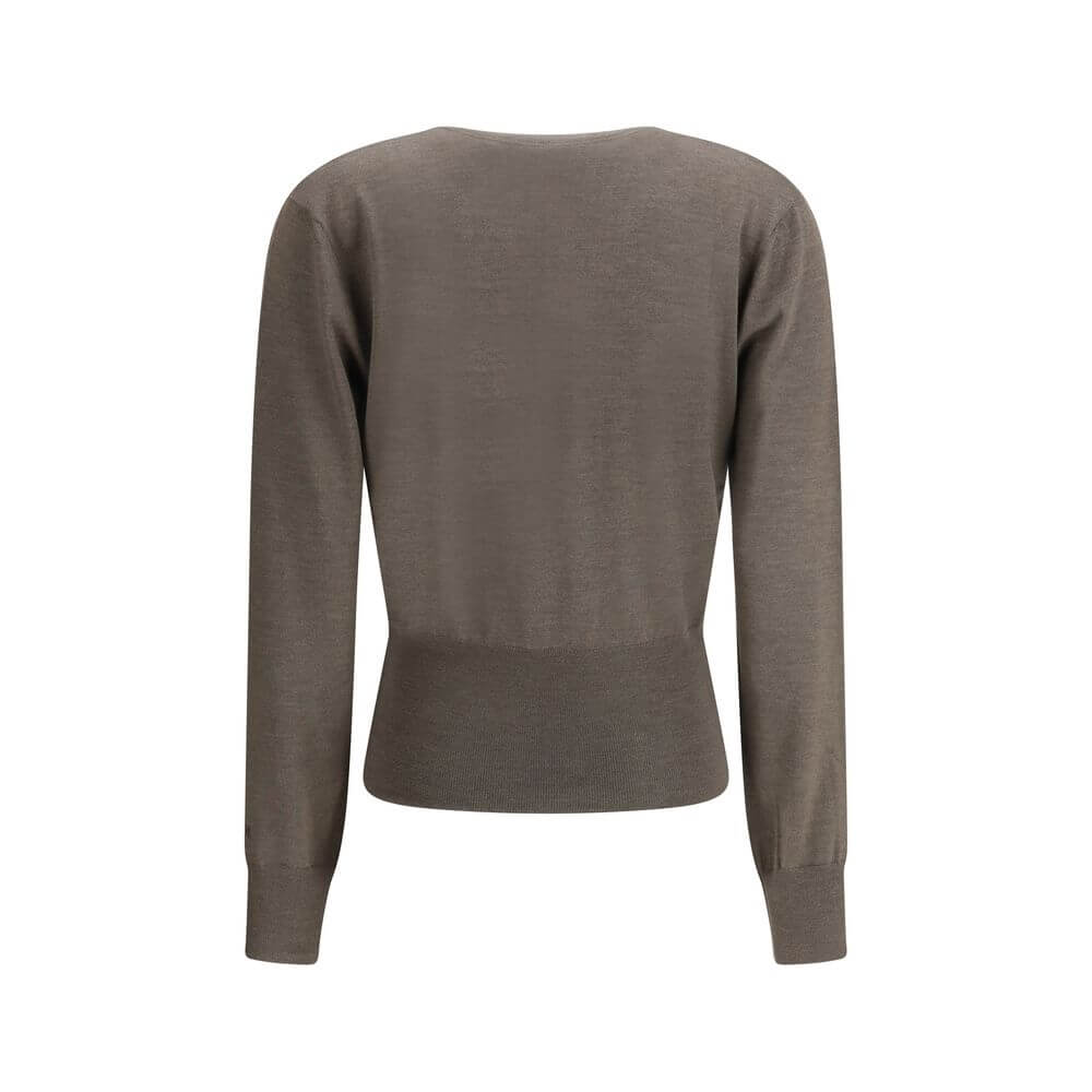 Brown Cashmere Cashmere SweaterThis long-sleeve Sweater features a deep V-neck and is crafted from lightweight Grey Cashmere and Silk knit. Finished with a high hem and ribbed cuffs, it combines softness, comfort, and refined elegance, perfect for sophist