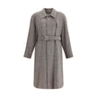 Beige Wool CoatThe Coat by Ferragamo is crafted from a refined herringbone-patterned fabric, showcasing timeless sophistication. It features a button-front closure and two front welt pockets. The structured collar includes an additional internal fastening