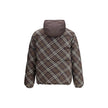 Brown Polyester CoatThe Reversible Check Snowdon Puffer Jacket by Burberry is a down-filled jacket crafted from goose down and feathers, cut to a relaxed fit for comfort and ease. Its reversible design transitions from the classic Burberry Check to a soli