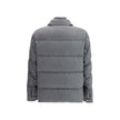 Gray Polyamide CoatThe Pres padded Overshirt by Moncler combines the softness of cashmere with the durability of smart nylon. Featuring an AirSoft lining for lightweight warmth, the design includes a knitted collar, zip and button closure, zip pockets, an