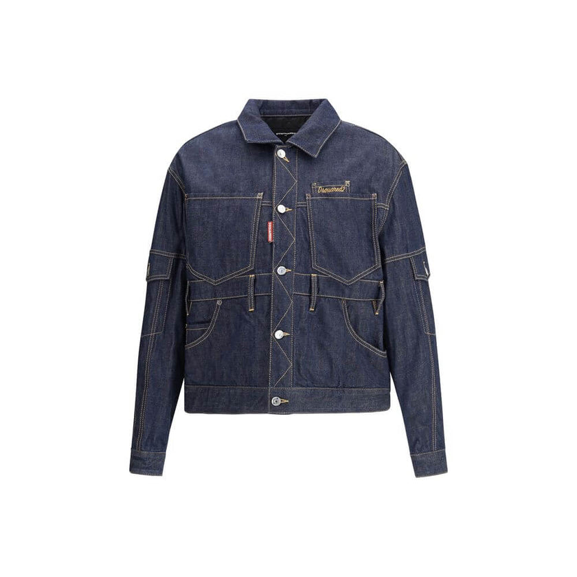Blue Cotton Denim JacketThe Cargo Denim Jacket by Dsquared2 blends utility-inspired design with a modern urban attitude. Crafted from cotton, it features panelled construction and contrast stitching that highlight its structured silhouette. The button fas