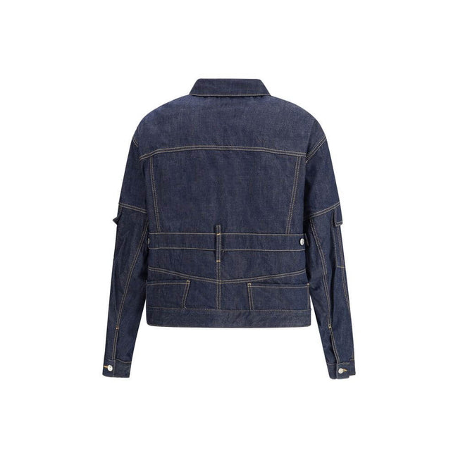 Blue Cotton Denim JacketThe Cargo Denim Jacket by Dsquared2 blends utility-inspired design with a modern urban attitude. Crafted from cotton, it features panelled construction and contrast stitching that highlight its structured silhouette. The button fas