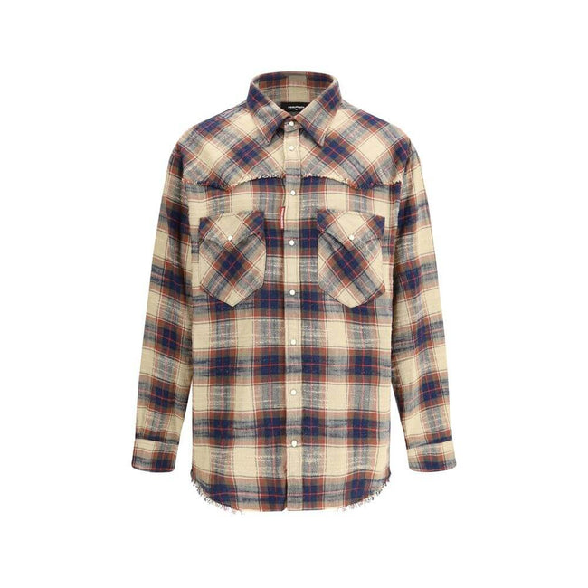 Brown Cotton Pattern ShirtThe cottone Farmer Shirt by Dsquared2 revisits the classic check shirt with a modern edge. Crafted from pure cotton in a check pattern, it features a traditional collar, button fastening, and flap pockets at the chest. Buttoned c