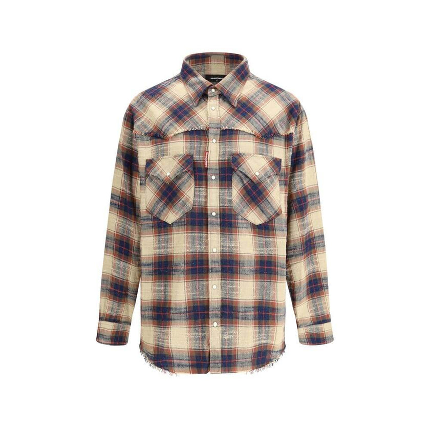 Brown Cotton Pattern ShirtThe cottone Farmer Shirt by Dsquared2 revisits the classic check shirt with a modern edge. Crafted from pure cotton in a check pattern, it features a traditional collar, button fastening, and flap pockets at the chest. Buttoned c