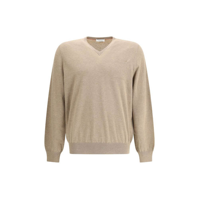 Beige Fleece Wool SweatshirtThe pocket-detail Sweater by Ferragamo is crafted from pure virgin wool with a fine, soft texture. Designed with a slightly dropped shoulder and a relaxed fit, it features an elegant V-neckline and a chest patch pocket for a re
