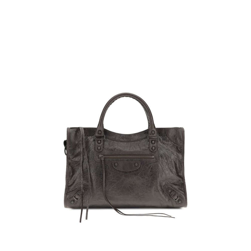 Brown Calf Leather Bos Taurus Shoulder BagBalenciaga’s Le City Medium Shoulder Bag is a high-class item made of fine lambskin leather that combines elegance and functionality. The two hand-woven leather handles lend an artisanal and refined touch, while t