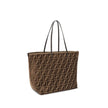 Brown Fabric Shoulder BagTote Bag by Fendi is made with the iconic FF all-over printed chenille pattern, creating a luxurious and sophisticated effect. Featuring two flat leather handles, this bag combines practicality and elegance. The interior features