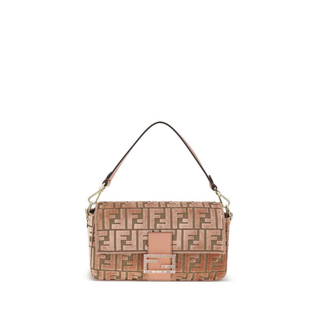 Multicolor Calf Leather Bos Taurus Shoulder BagBaguette Shoulder Bag by Fendi is made of jacquard velvet with iconic embossed FF pattern. It is decorated with a refined FF closure embellished with crystals and completed with a front flap with a magnetic b