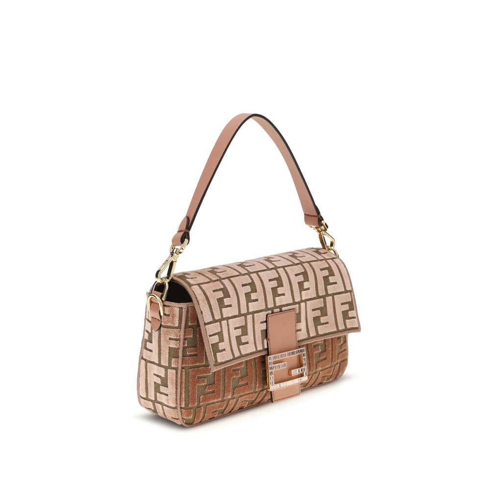Multicolor Calf Leather Bos Taurus Shoulder BagBaguette Shoulder Bag by Fendi is made of jacquard velvet with iconic embossed FF pattern. It is decorated with a refined FF closure embellished with crystals and completed with a front flap with a magnetic b