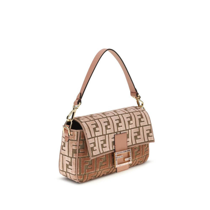 Multicolor Calf Leather Bos Taurus Shoulder BagBaguette Shoulder Bag by Fendi is made of jacquard velvet with iconic embossed FF pattern. It is decorated with a refined FF closure embellished with crystals and completed with a front flap with a magnetic b