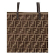 Brown Fabric Shoulder BagTote Bag by Fendi is made with the iconic FF all-over printed chenille pattern, creating a luxurious and sophisticated effect. Featuring two flat leather handles, this bag combines practicality and elegance. The interior features
