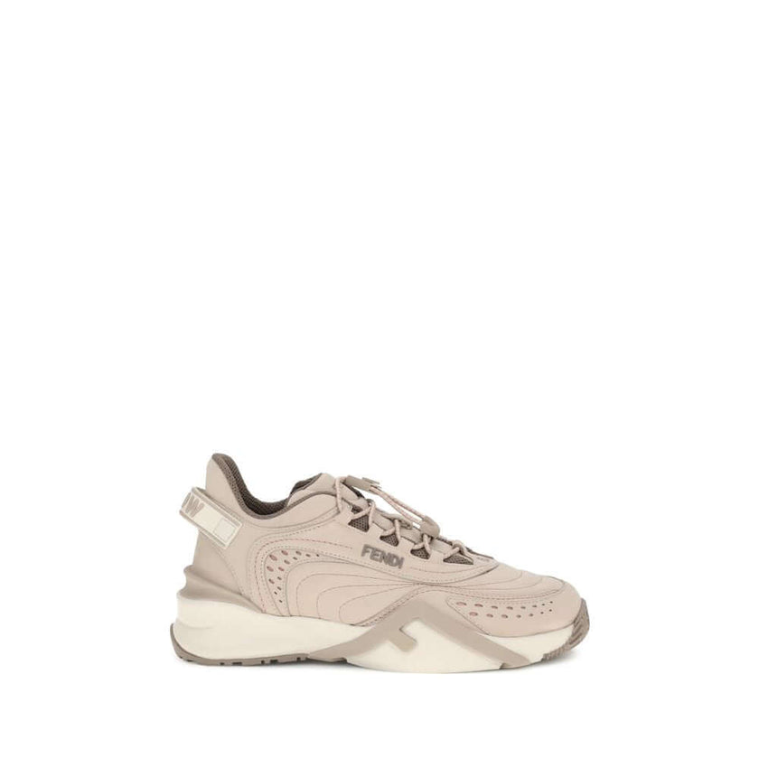 Cream Rubber Athletic SneakersFlow Mix Sneakers by Fendi combine sporty style and luxurious details in a dynamic and sophisticated design. Made of technical mesh with tone-on-tone suede and leather inserts, they feature an adjustable elastic lace-up closu