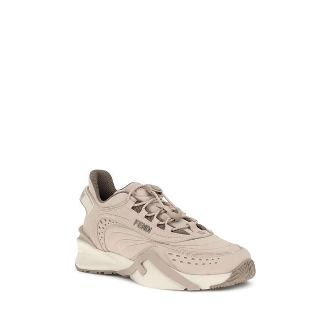 Cream Rubber Athletic SneakersFlow Mix Sneakers by Fendi combine sporty style and luxurious details in a dynamic and sophisticated design. Made of technical mesh with tone-on-tone suede and leather inserts, they feature an adjustable elastic lace-up closu
