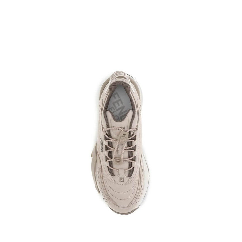 Cream Rubber Athletic SneakersFlow Mix Sneakers by Fendi combine sporty style and luxurious details in a dynamic and sophisticated design. Made of technical mesh with tone-on-tone suede and leather inserts, they feature an adjustable elastic lace-up closu