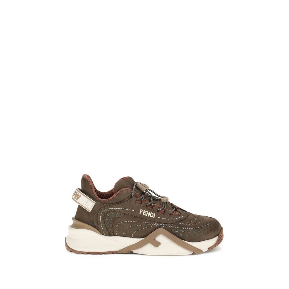 Brown Rubber Athletic SneakersFlow Mix Sneakers by Fendi combine sporty style and luxurious details in a dynamic and sophisticated design. Made of technical mesh with tone-on-tone suede and leather inserts, they feature an adjustable elastic lace-up closu