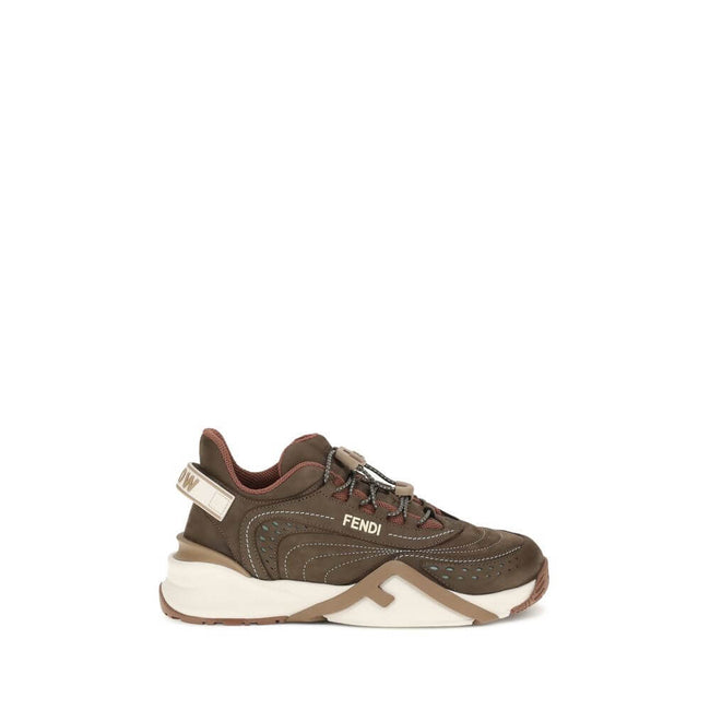 Brown Rubber Athletic SneakersFlow Mix Sneakers by Fendi combine sporty style and luxurious details in a dynamic and sophisticated design. Made of technical mesh with tone-on-tone suede and leather inserts, they feature an adjustable elastic lace-up closu