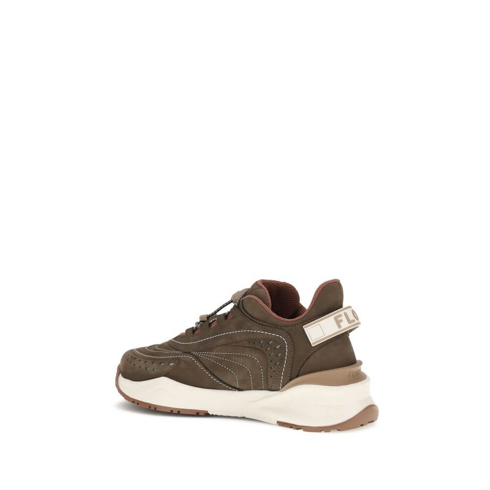 Brown Rubber Athletic SneakersFlow Mix Sneakers by Fendi combine sporty style and luxurious details in a dynamic and sophisticated design. Made of technical mesh with tone-on-tone suede and leather inserts, they feature an adjustable elastic lace-up closu