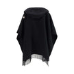 Wool CapeThe wool Cape by Moncler, defined by an elegant draped design that makes it a versatile layering piece for every season. Crafted from soft wool with light padding, it features a nylon laqué belt to define the silhouette, fringed edges, and the ic