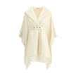 Cream Fleece Wool CoatThe wool Cape by Moncler, defined by an elegant draped design that makes it a versatile layering piece for every season. Crafted from soft wool with light padding, it features a nylon laqué belt to define the silhouette, fringed edge