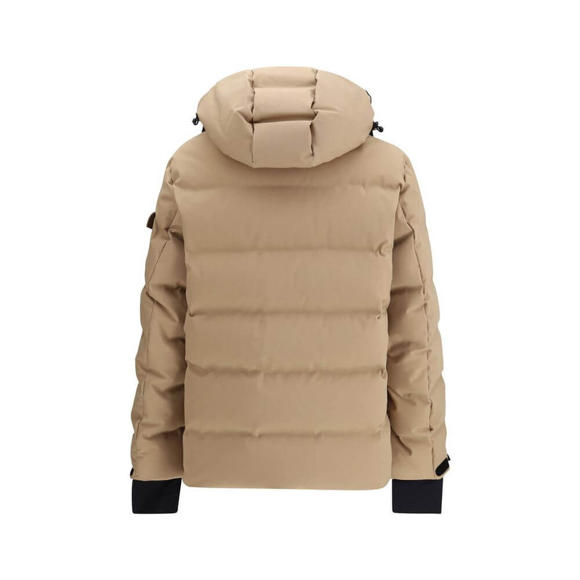 Beige Polyamide Full-Length JacketThe Moncler Grenoble Montgetech Ski Down Jacket with Hood, designed for peak performance in skiing and snowboarding. Crafted from 2L 4-way stretch nylon, it provides exceptional flexibility and weather resistance. The pad