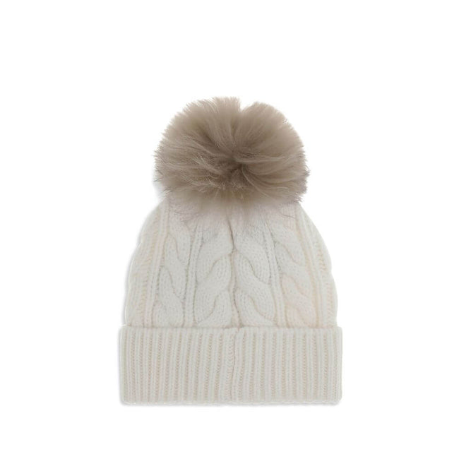 White Fleece Wool BeanieThe beanie Hat by Moncler Grenoble with pon pon is crafted from a premium wool and cashmere blend for warmth and comfort. It features a long-haired sheepskin pom pom and a 3-gauge Aran cable-knit cuff for a rich, detailed texture.