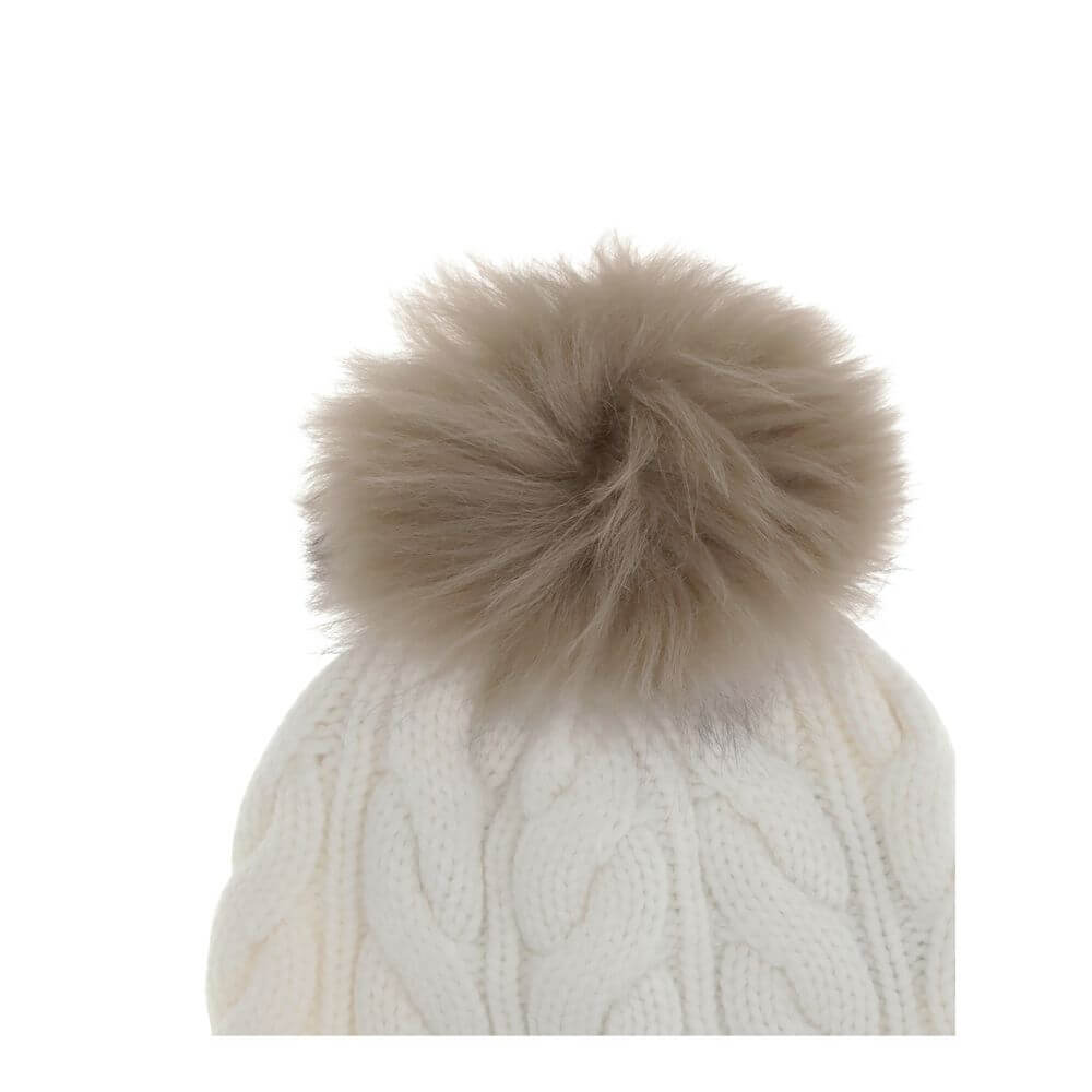 White Fleece Wool BeanieThe beanie Hat by Moncler Grenoble with pon pon is crafted from a premium wool and cashmere blend for warmth and comfort. It features a long-haired sheepskin pom pom and a 3-gauge Aran cable-knit cuff for a rich, detailed texture.