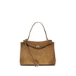 Brown Calf Leather Bos Taurus Shoulder BagThe Medium Rodeo Bag by Balenciaga blends sophistication and practicality with its combination of waxed suede calfskin and smooth leather. It features a top handle and a detachable shoulder strap for versatile car