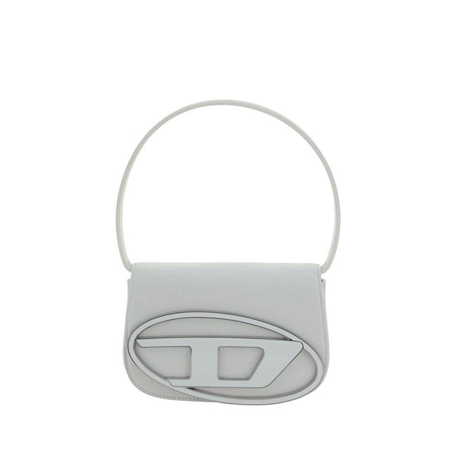 White Calf Leather Bos Taurus Shoulder BagThe 1DR Shoulder Bag by Diesel is made of mirrored leather with a flat shoulder strap. It has a front magnetic closure and the brand’s embossed Oval-D logo. Inside is a welt pocket to keep items in order. A modern