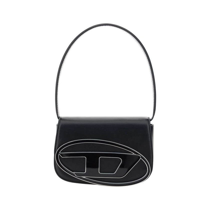 Black Calf Leather Bos Taurus Shoulder BagThe 1DR Shoulder Bag by Diesel is made of mirrored leather with a flat shoulder strap. It has a front magnetic closure and the brand’s embossed Oval-D logo. Inside is a welt pocket to keep items in order. A modern