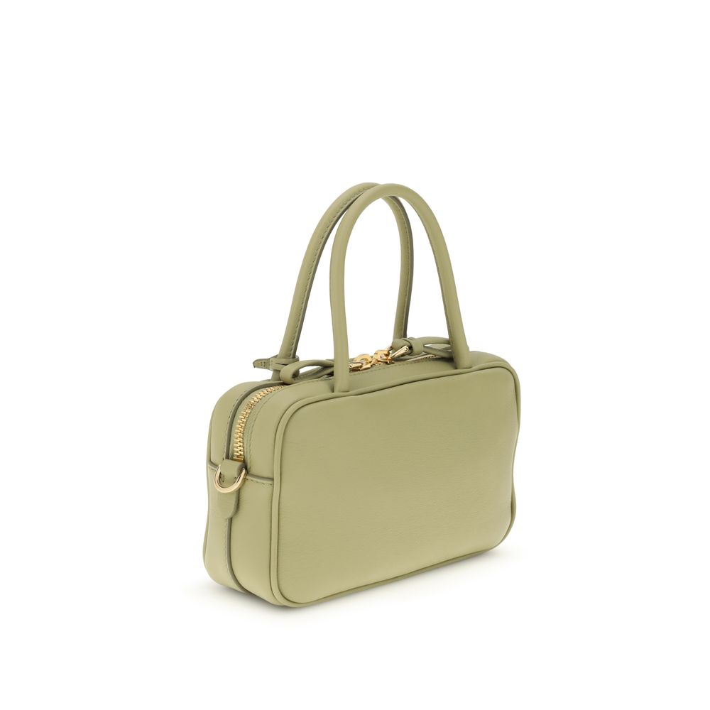 Zweifarbige Lederhandtasche mit röhrenförmigen Griffen
