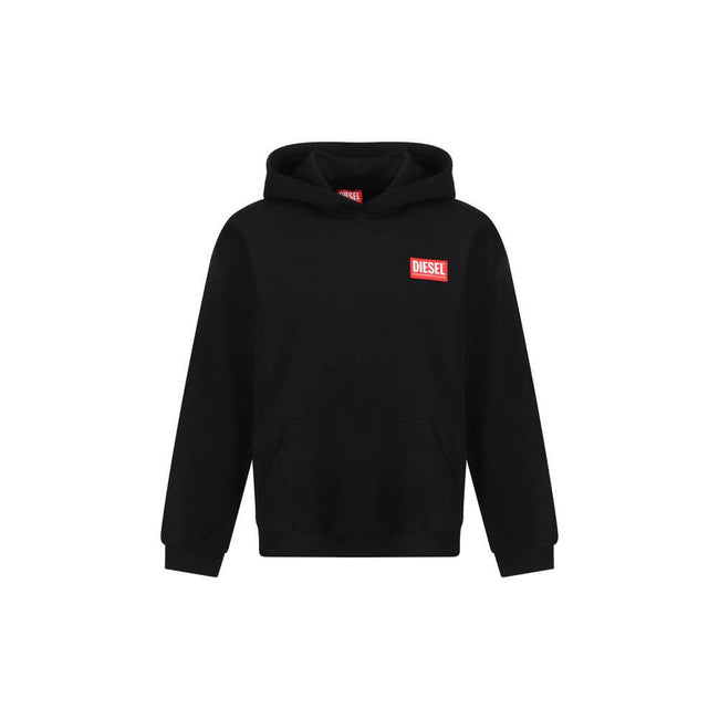 Black Cotton SweatshirtCotton Hoodie by Diesel, features ribbed cuffs, ribbed hem, front kangaroo pocket, iconic brand monogram printed in contrast on front, regular fit. Season: AW25 Composition: 100% Cotton MADE IN INDIABlack Cotton Sweatshirt${tagsDies