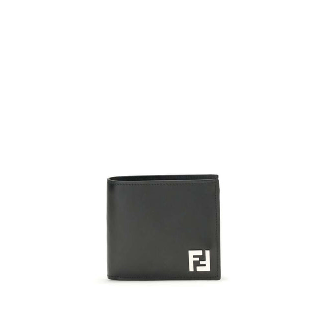 Black Calf Leather Bos Taurus WalletLeather Wallet by Fendi with an elegant and functional design, featuring the classic bifold model. The front is decorated with the three-dimensional plaque of the iconic FF logo, while the back features the contrasting
