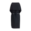 Black Viscose Casual DressThe Belted Midi Dress by Ferragamo with Billowing Front Panel embodies sculptural sophistication, crafted from a refined blend of wool and viscose faille that balances structure and fluidity. The strong silhouette features an int