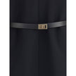Black Viscose Casual DressThe Belted Midi Dress by Ferragamo with Billowing Front Panel embodies sculptural sophistication, crafted from a refined blend of wool and viscose faille that balances structure and fluidity. The strong silhouette features an int