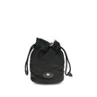 Black Nylon Shoulder BagHorseshoe Bucket Bag by Burberry is made of quilted canvas and embellished with the Equestrian Knight Design applique on the front. It features a metal chain shoulder strap and a drawstring closure, combining practicality and iconi