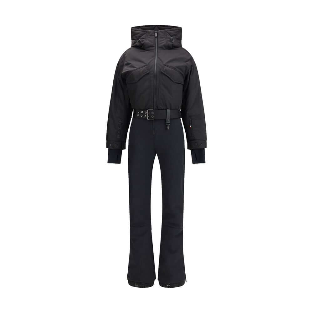 Black Polyester JumpsuitThe padded ski Suit by Moncler Grenoble combines technical precision with refined aesthetics. Filled with down for superior warmth and lightness, it features a front zip closure, adjustable drawstring hood, and a removable belt to