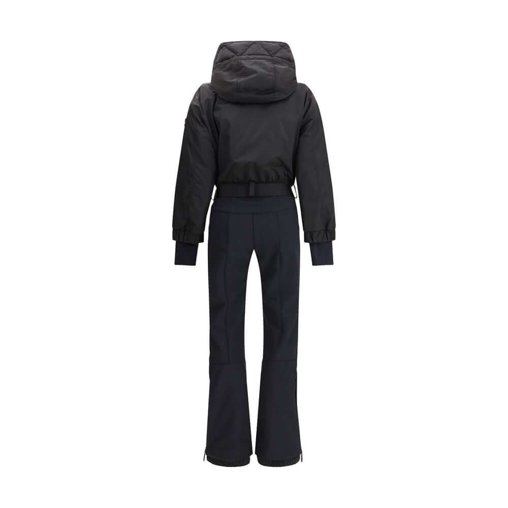 Black Polyester JumpsuitThe padded ski Suit by Moncler Grenoble combines technical precision with refined aesthetics. Filled with down for superior warmth and lightness, it features a front zip closure, adjustable drawstring hood, and a removable belt to