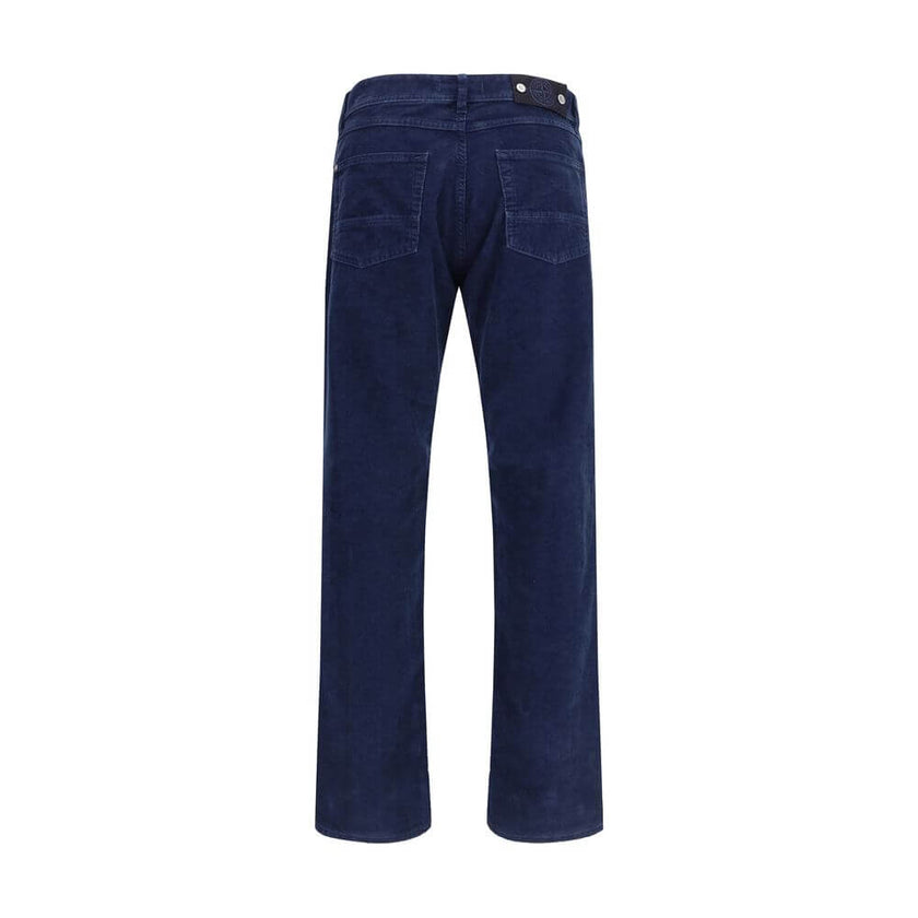 Blue Cotton Straight-Leg JeansThe straight-leg corduroy Trousers by Stone Island blend refined style with utilitarian spirit. Crafted from cotton corduroy, they feature a concealed zip and button closure, two slanted front pockets, and two back welt pocke