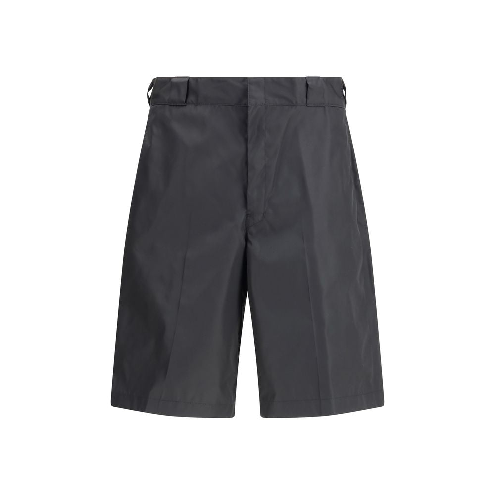 Schwarze synthetische Bermudashorts mit Logo-Detail