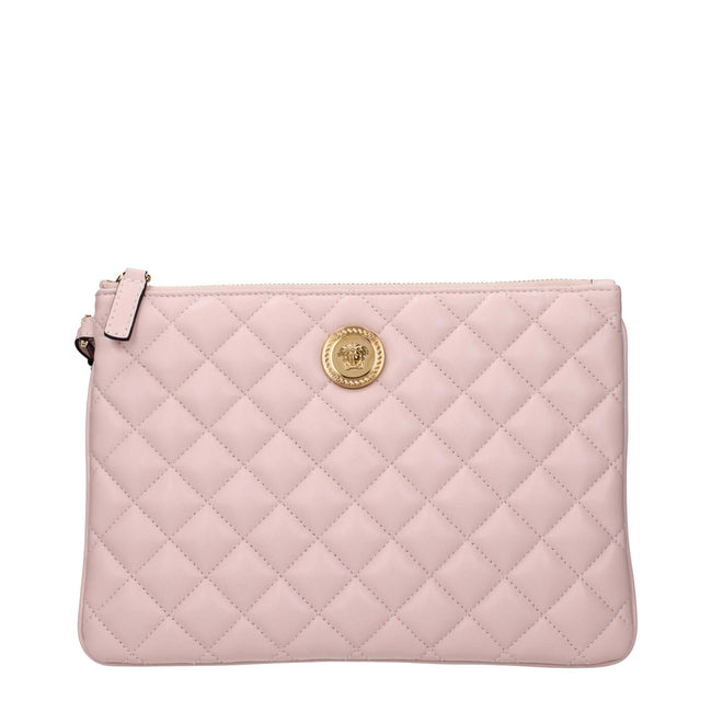 Pink Leather Clutch BagDescription: The product with MPN 10155791A039121PV4V and code F85126 leather in pink is a clutches designed by Versace. It has features like front detail, removable handle.Pink Leather Clutch Bag${tagsVersaceAulae Pink Leather Clut