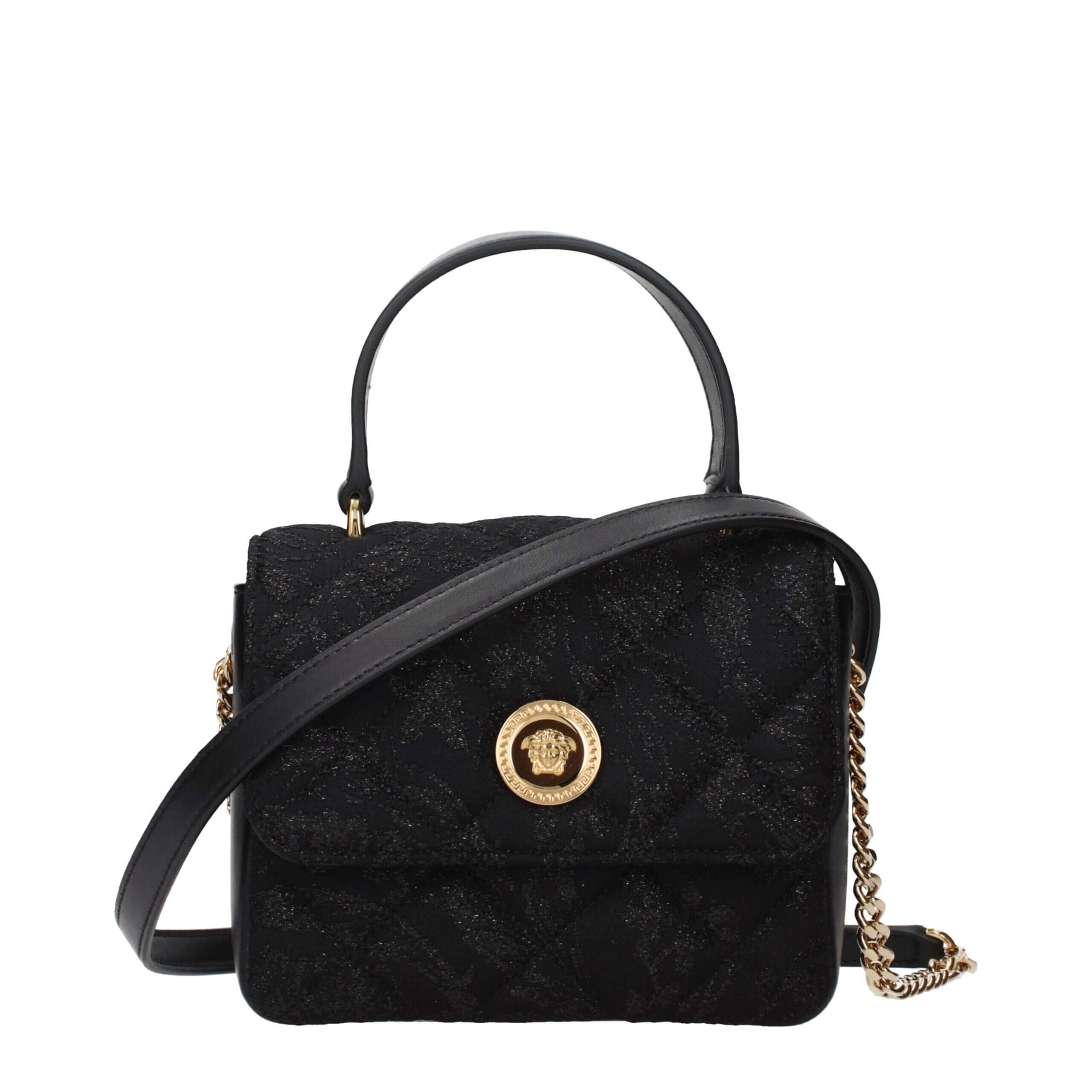 Black Fabric HandbagDescription: The product with MPN 10207061A157191B00V and code F85131 fabric in black is a handbags designed by Versace. It has features like front detail, removable shoulder.Black Fabric Handbag${tagsVersaceAulae Black Fabric Handbag