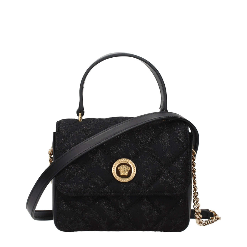 Black Fabric HandbagDescription: The product with MPN 10207061A157191B00V and code F85131 fabric in black is a handbags designed by Versace. It has features like front detail, removable shoulder.Black Fabric Handbag${tagsVersaceAulae Black Fabric Handbag